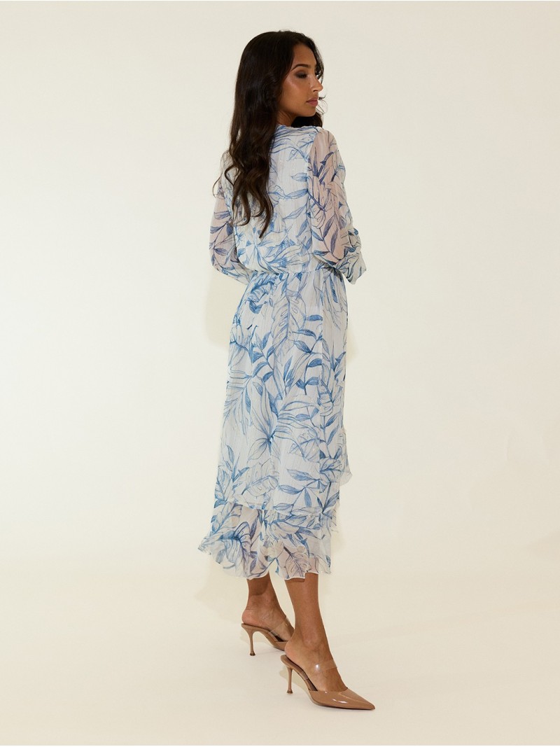 Printed midi dress with metallic thread