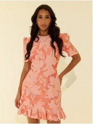 Short printed dress with ruffle