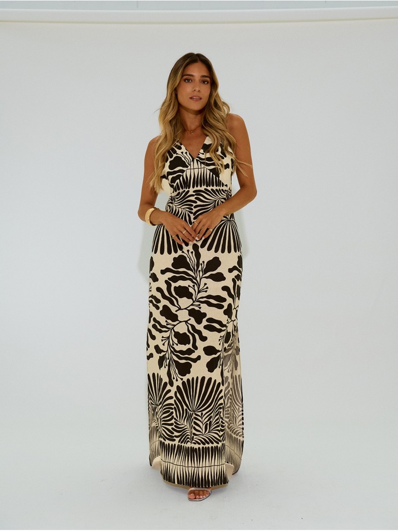 Long printed dress with side slits