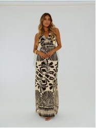 Long printed dress with side slits