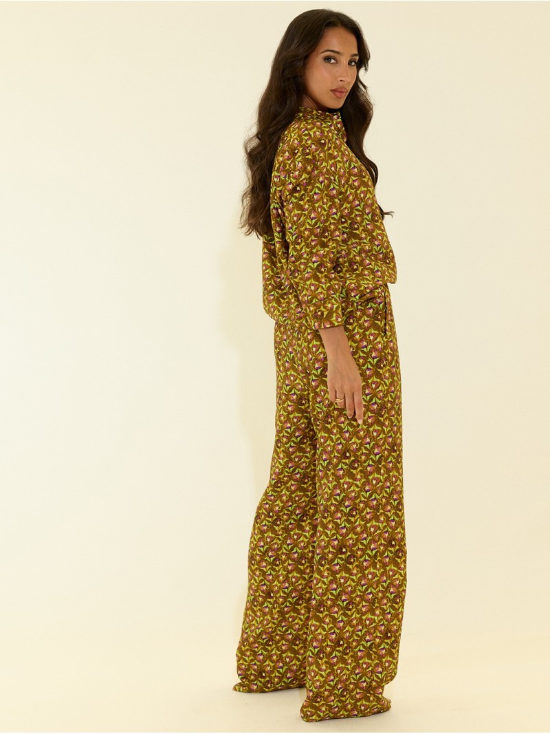Fluid printed trousers with elastic waistband