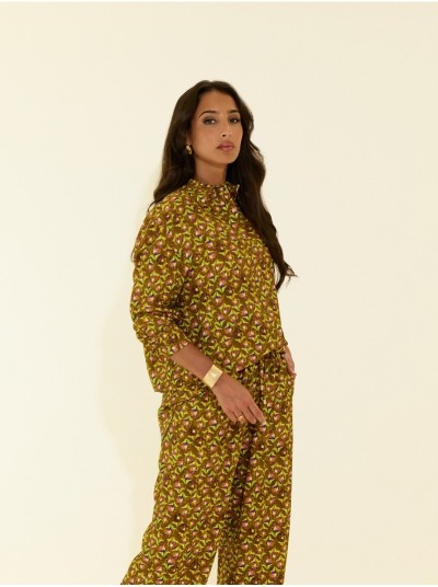 Fluid printed trousers with elastic waistband