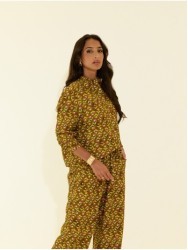 Fluid printed trousers with elastic waistband