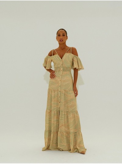Long printed dress with elastic waist