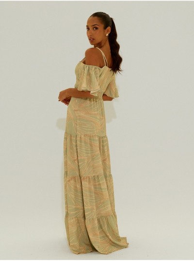 Long printed dress with elastic waist