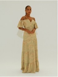 Long printed dress with elastic waist