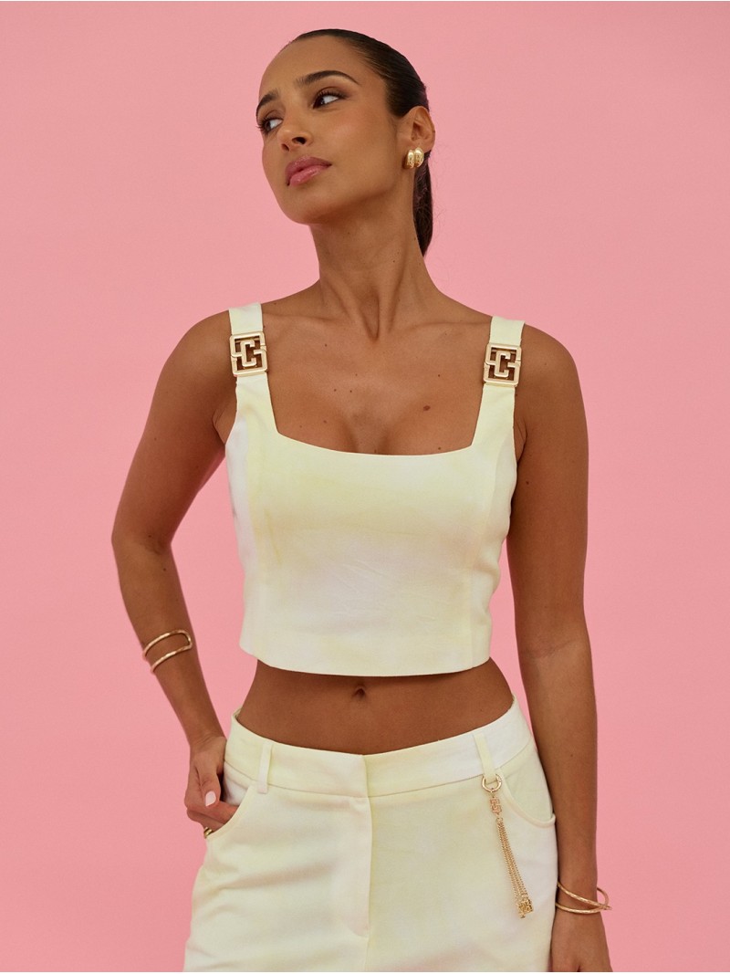 Short tie-dye top with metallic detail