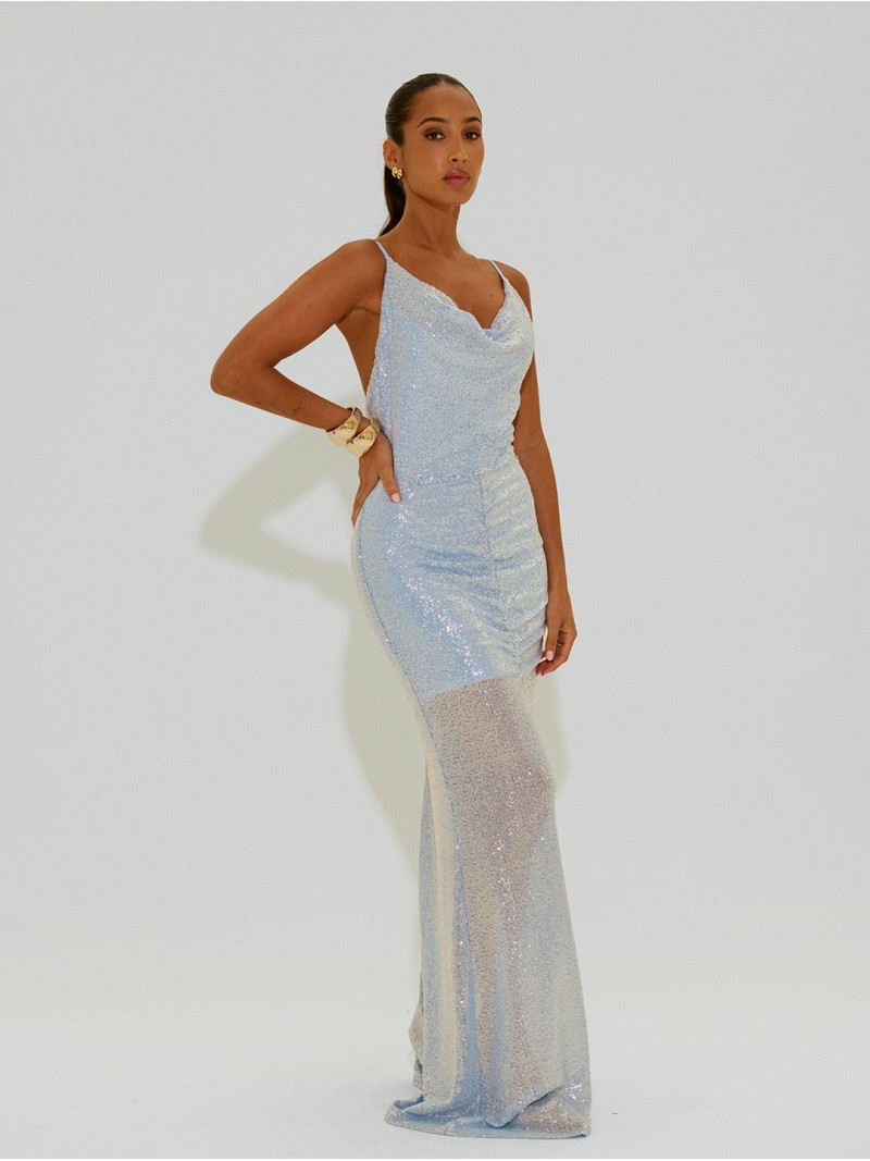 Sequin dress with draped neckline