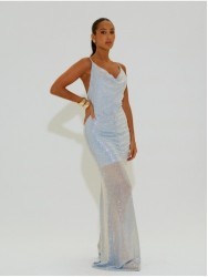 Sequin dress with draped neckline