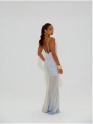 Sequin dress with draped neckline