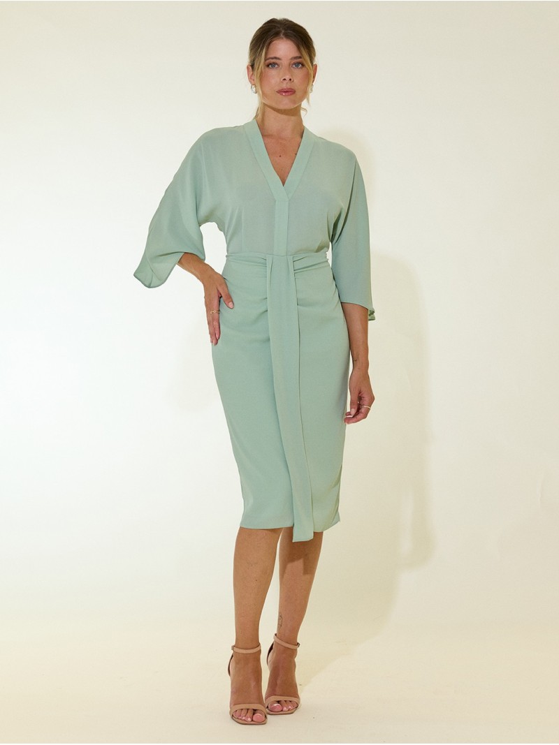 Midi dress with long sleeves and V-neckline