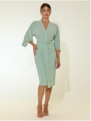 Midi dress with long sleeves and V-neckline