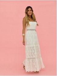Long lace dress with square neckline