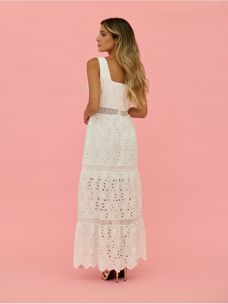 Long lace dress with square neckline
