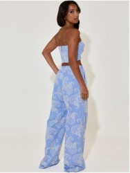 Trousers with elastic waistband and embroidered de