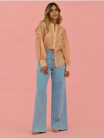 Calça de ganga clara wide leg