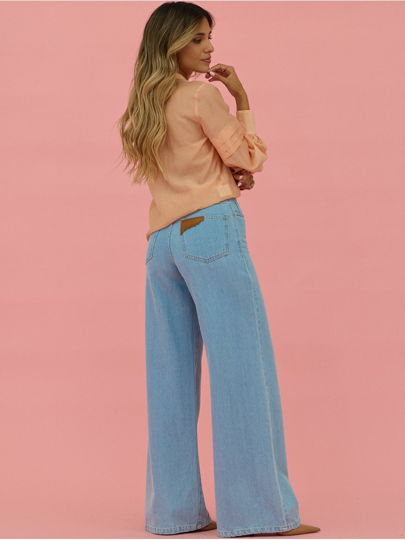 Calça de ganga clara wide leg