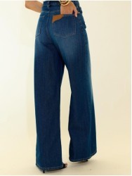 Calça de ganga escura wide leg