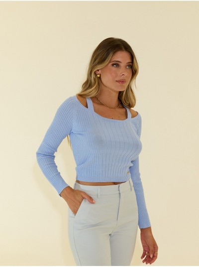 Camisola de malha curta com efeito canelado