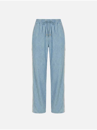 Calça fluída em linho com tira a contrastar