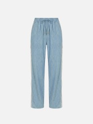 Calça fluída em linho com tira a contrastar