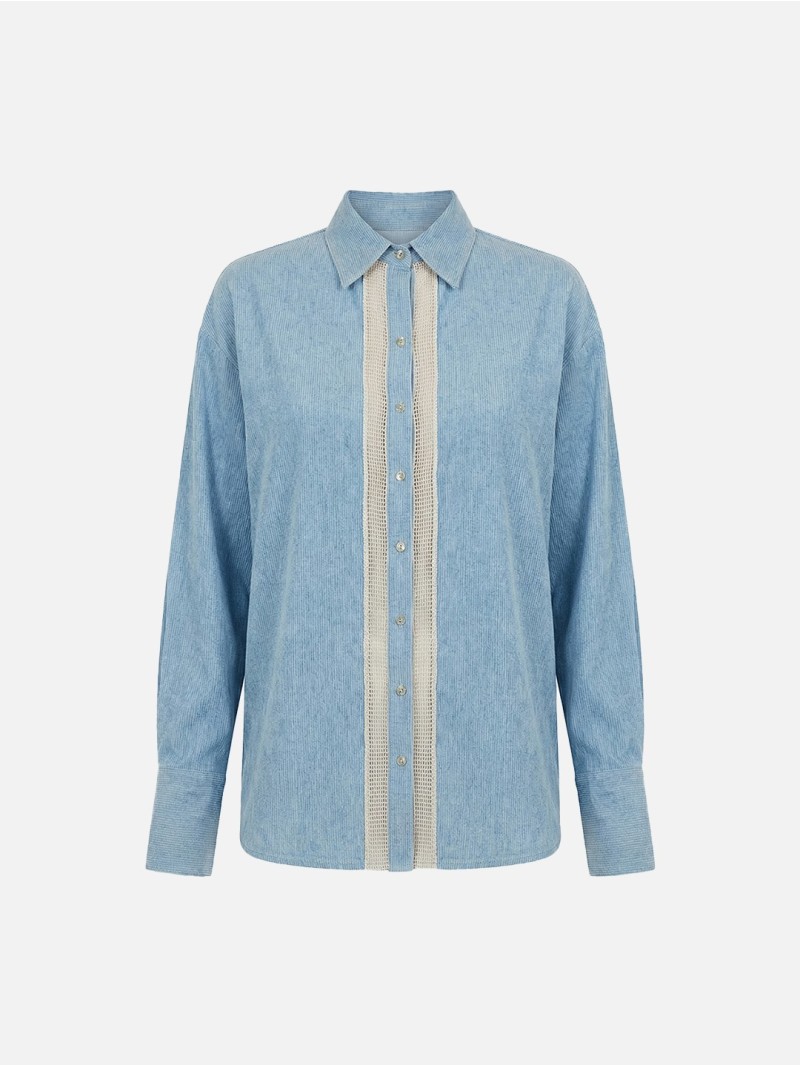 Flowing linen blouse with contrasting strap