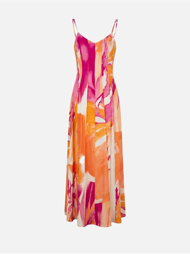 Vestido comprido com padrão e alça fina