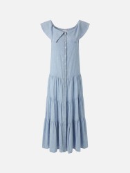 Vestido comprido em linho com decote quadrado