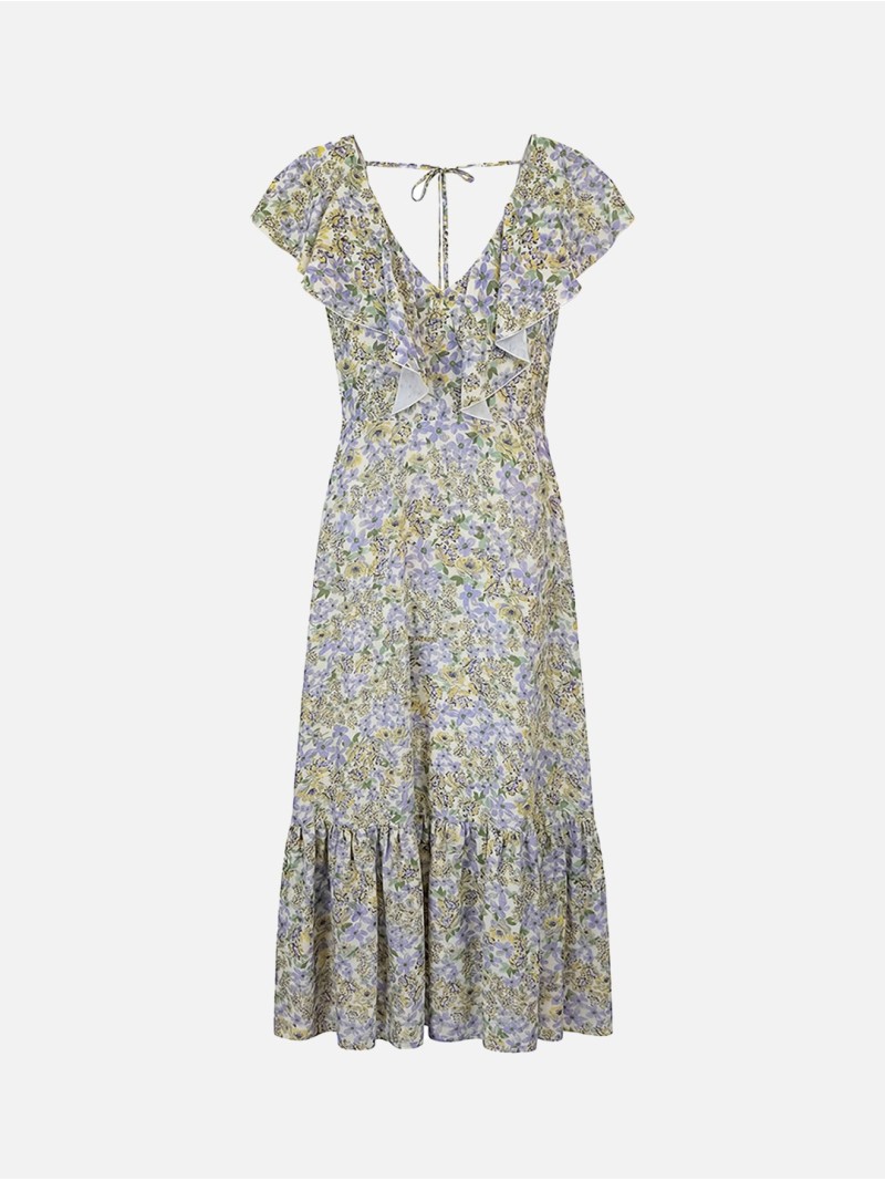 Vestido com padrão e folho 