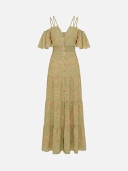 Long printed dress with elastic waist