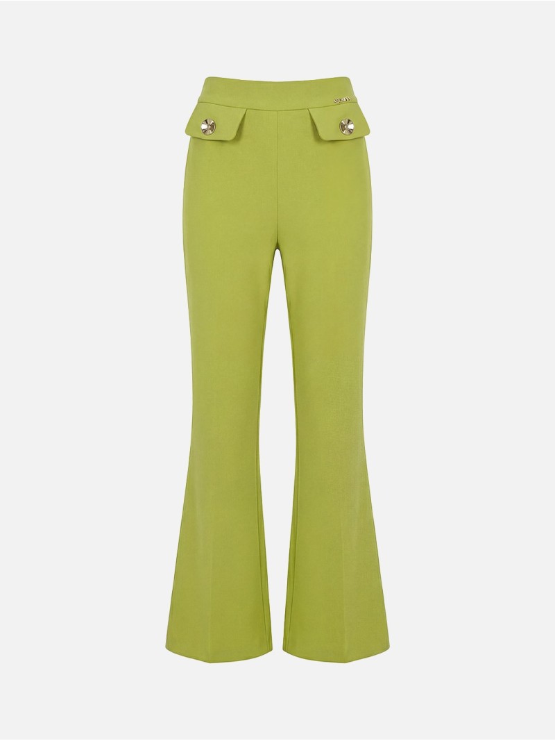Calça boca de sino em tecido liso