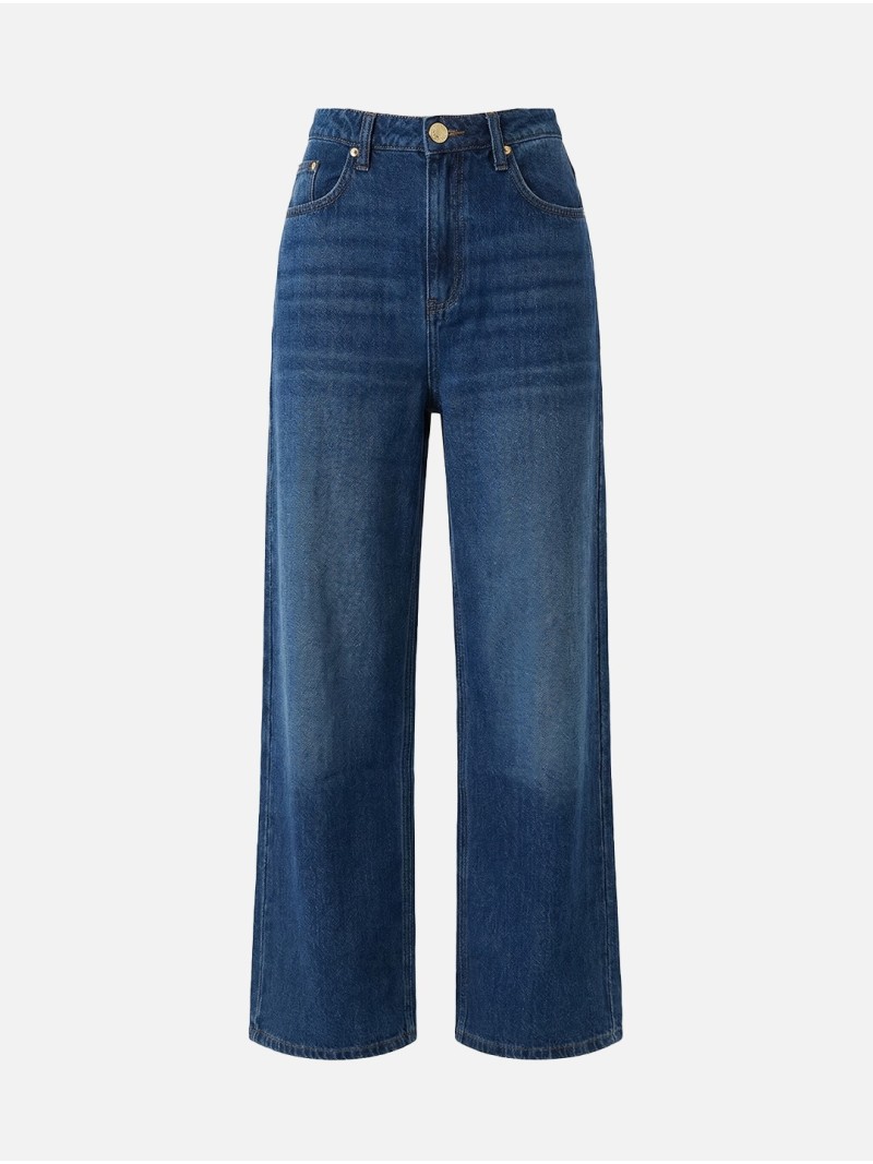 Calça de ganga escura wide leg