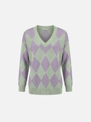 Camisola de malha de decote em V com losangos