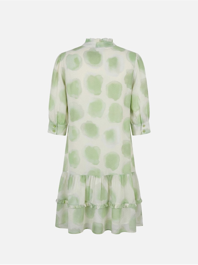 Vestido curto estampado com folhos