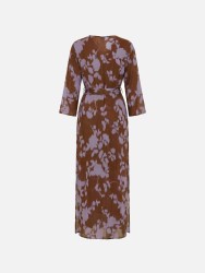 Vestido comprido estampado com cinto e decote V