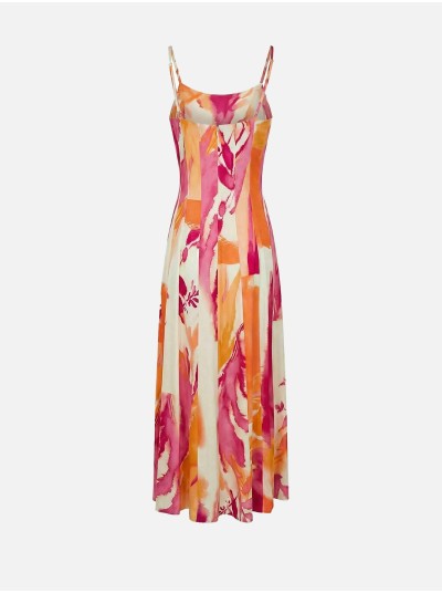 Vestido comprido com padrão e alça fina
