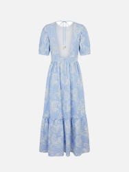 Vestido comprido com bordados e abertura na costa