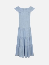 Vestido comprido em linho com decote quadrado