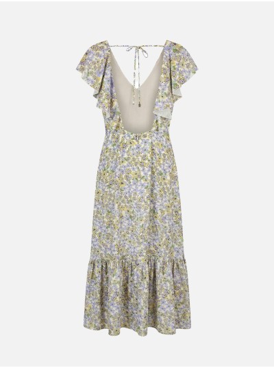 Patterned dress with ruffle
