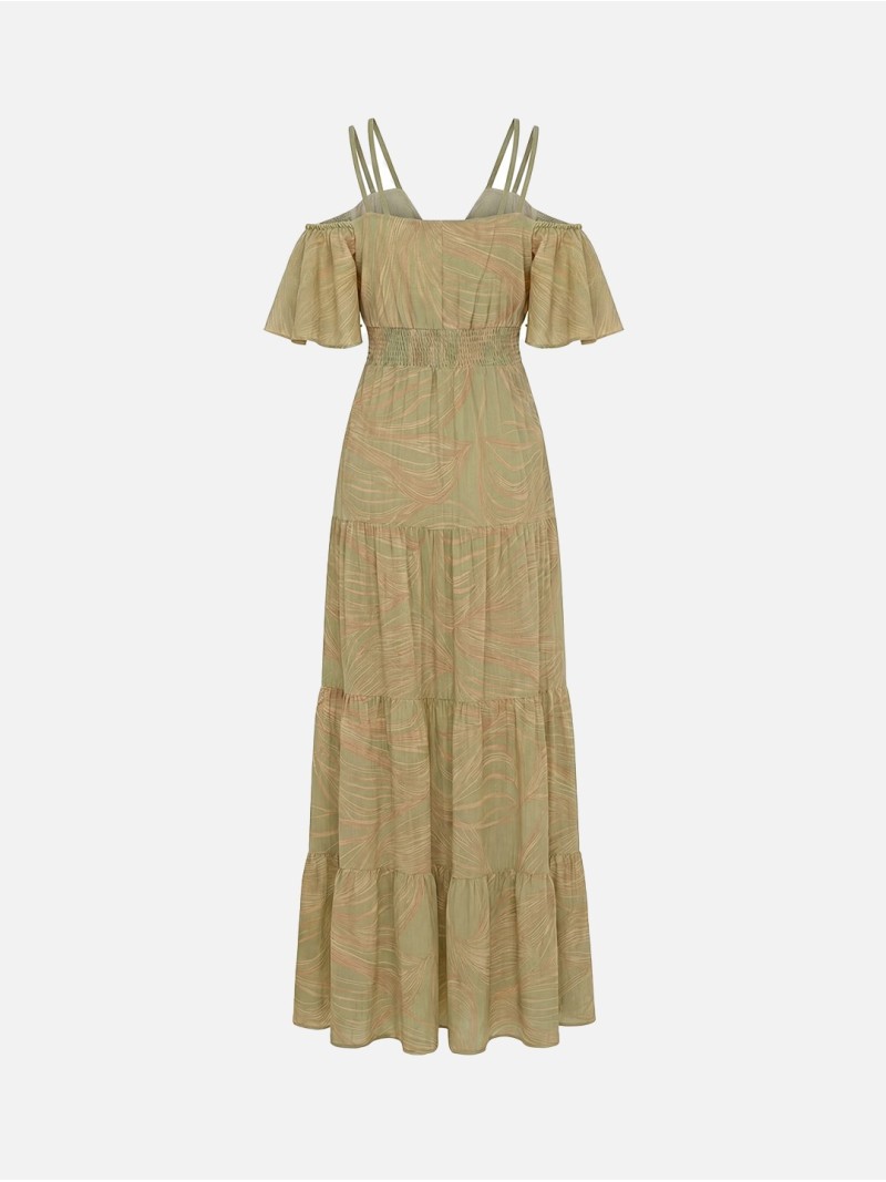 Long printed dress with elastic waist