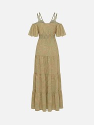 Long printed dress with elastic waist