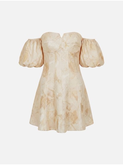 Vestido curto com decote coração e mangas