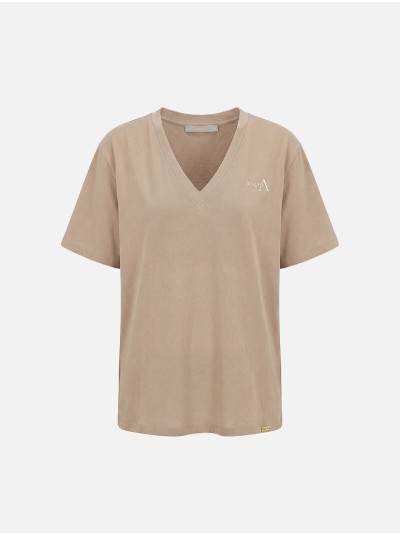 Cotton T-shirt with V-neck and SCRIPTA logo
