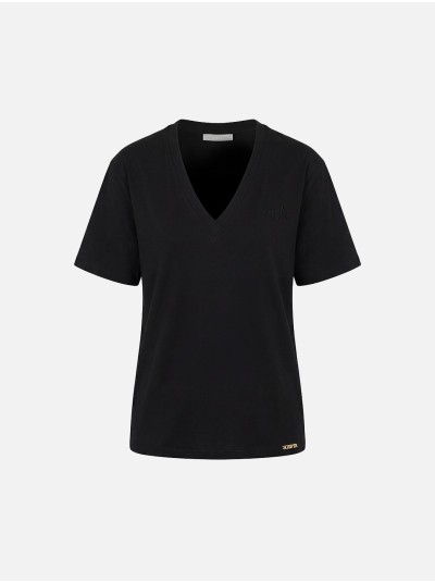 Cotton T-shirt with V-neck and SCRIPTA logo