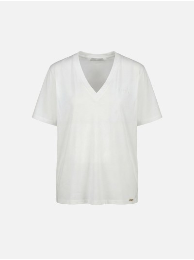 T-shirt em algodão com decote V e logo SCRIPTA