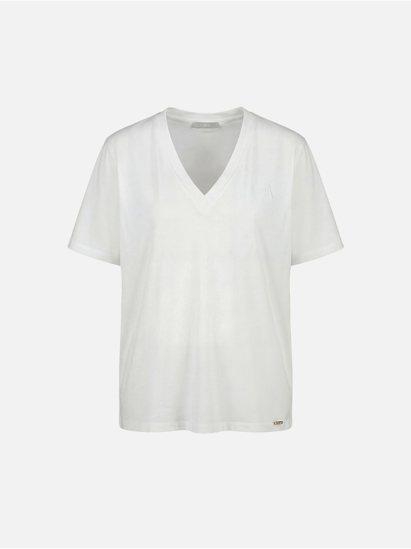 Cotton T-shirt with V-neck and SCRIPTA logo