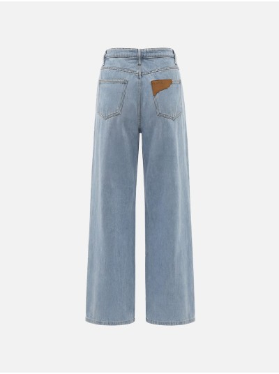 Calça de ganga clara wide leg