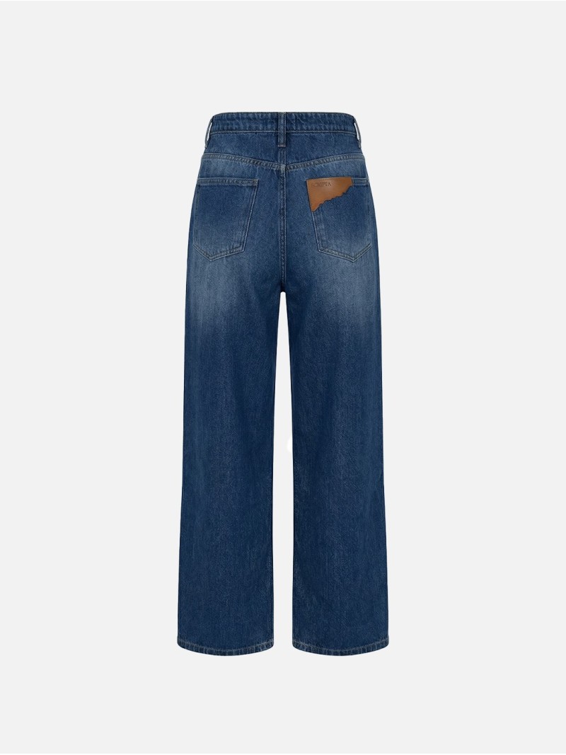 Calça de ganga escura wide leg