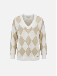 V-neck knitted sweater with diamond pattern
