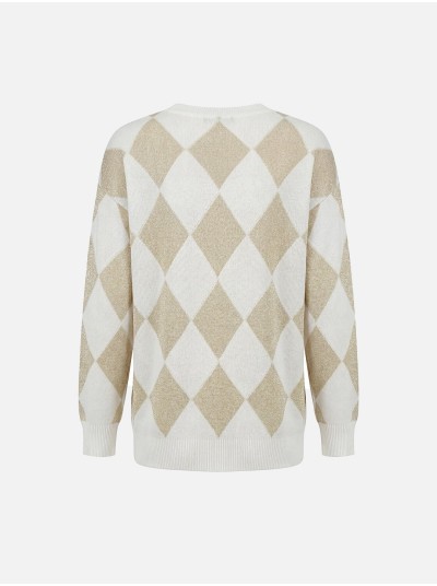 V-neck knitted sweater with diamond pattern